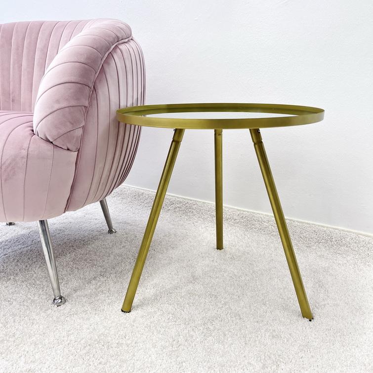 Beistelltisch Test1 | Runder Spiegeltisch, Tablettisch, Wohnzimmer, Gold-Finish, Metallgestell, Moder