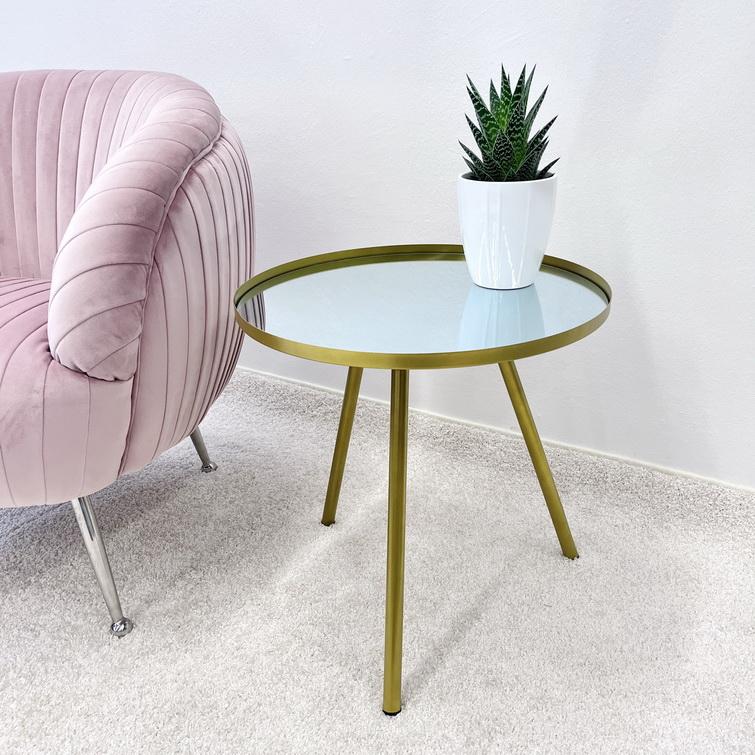 Beistelltisch Ilva | Runder Spiegeltisch, Tablettisch, Wohnzimmer, Gold-Finish, Metallgestell, Moder